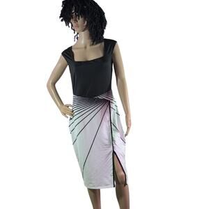 Source Unknown Black and White Geometric Midi Dress